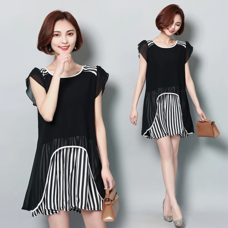Anyilian new women dress two pieces of loose large size chiffon stitching fashion female | Женская одежда