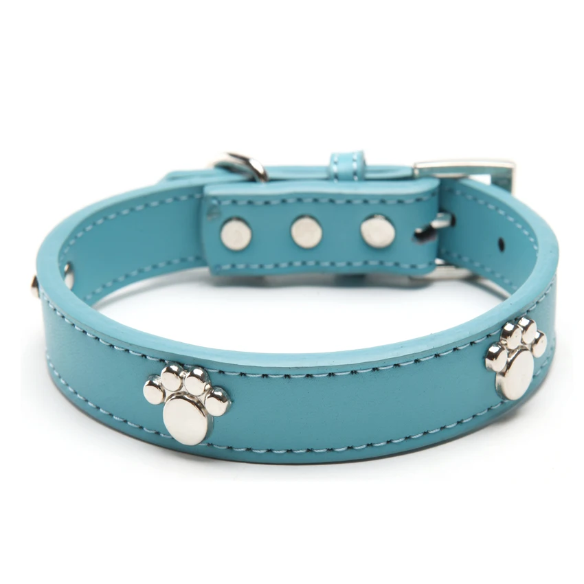Collar ajustable de cuero Real para perros y gatos, 12 unids/lote, tachuelas, corte de pata, cachorros, medianos y grandes, Env&iacute;o Gratis-2