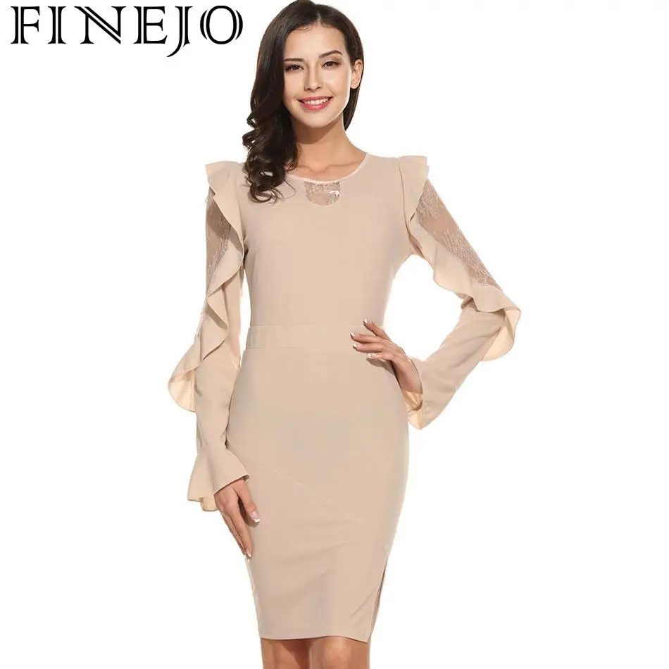 FINEJO Vestidos женское осеннее элегантное вечернее платье с длинным Расклешенным