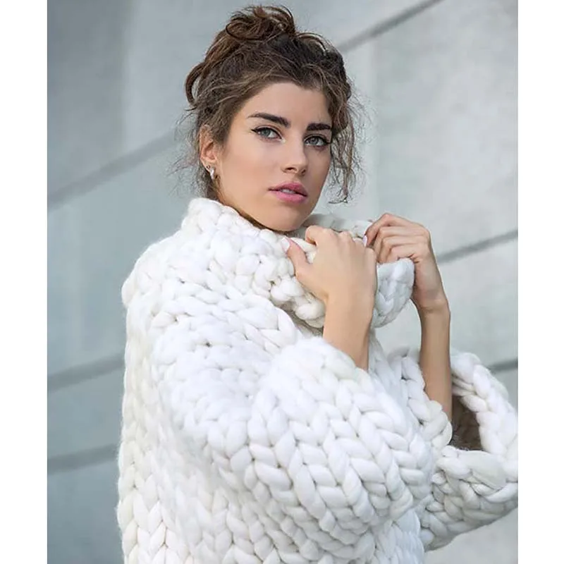 Женский зимний толстый свитер крупной вязки теплый с высоким воротником женский