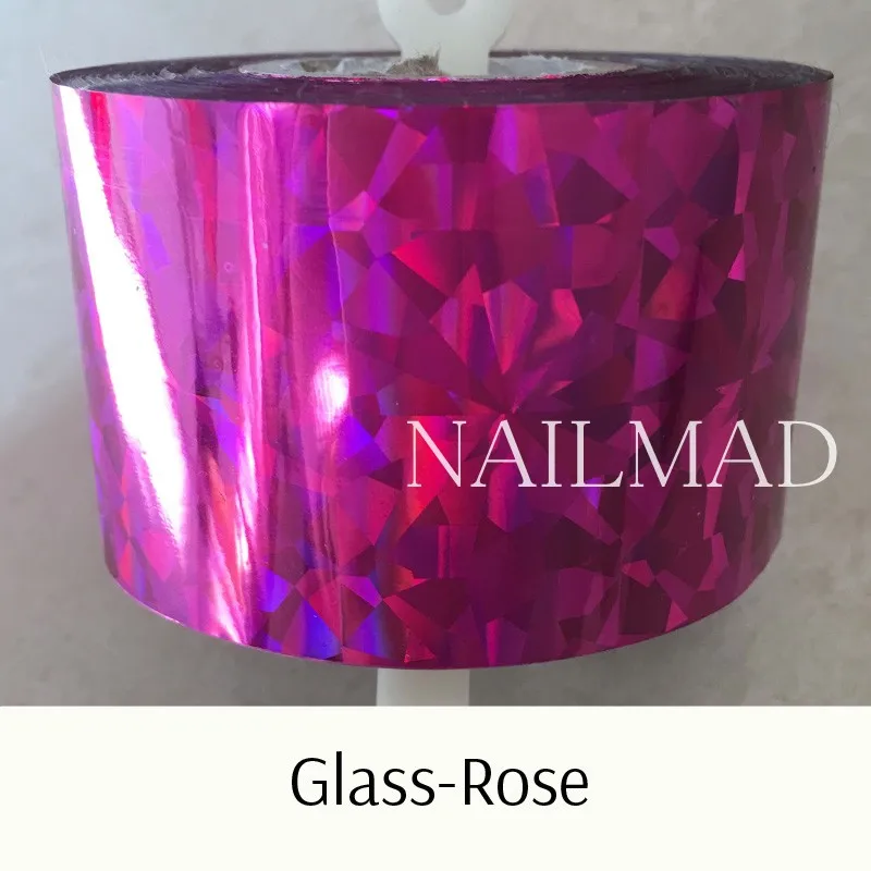 Glass-Rose 1 рулон 120 м* 4 см голографическая пленка для переноса ногтей лазерные серебряные наклейки для дизайна ногтей Фольга голографическая бумага для переноса - Цвет: Glass-Rose
