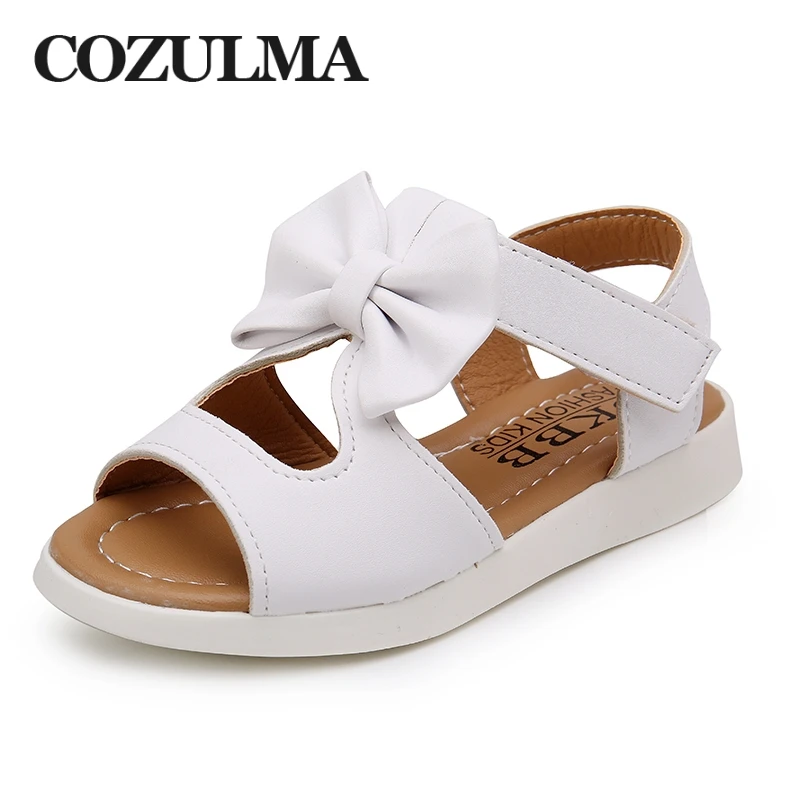 

COZULMA Summer Girls Sandals Children Shoes Princess Dress Shoes Kids Girls Bowtie Beach Sandals PU Leather Shoes Size 22-37