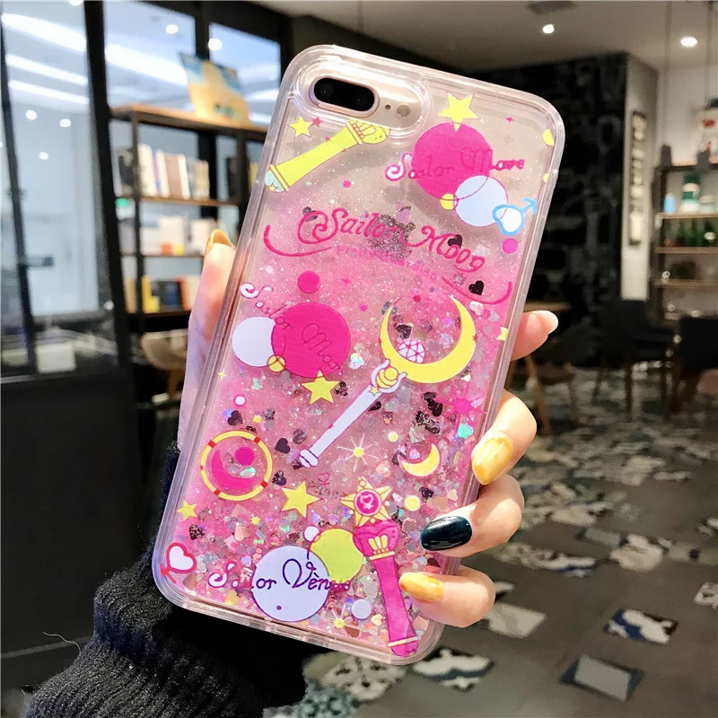 Для iphone XS max XR X Сейлор Мун динамический с блестками и жидкостью чехол сияющими +