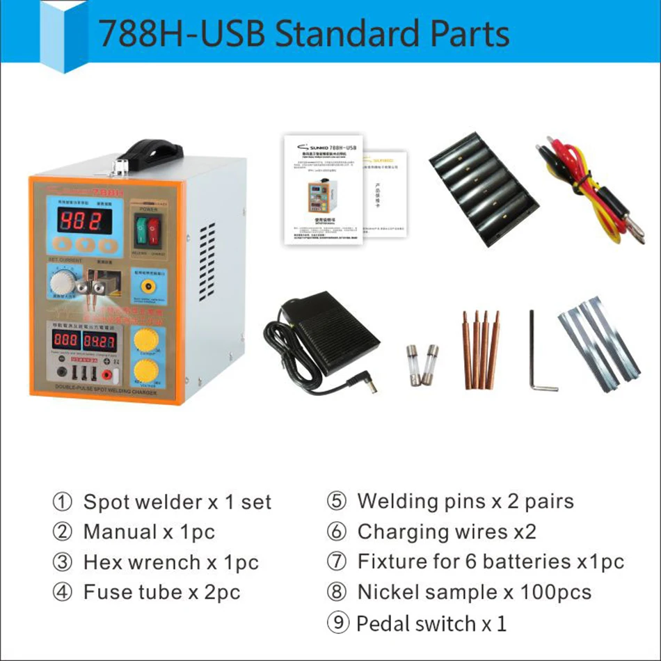 

SUNKKO 788H USB small mobile power charging treasure welding and charging dual use 18650 battery spot welder