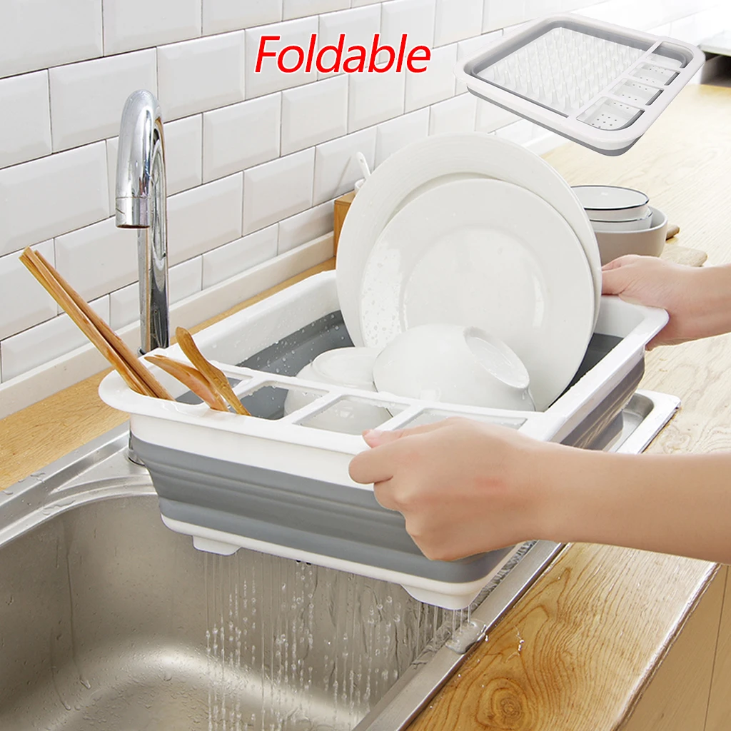

Foldable Dish Plate Rack Kitchen Bowl Tableware Storage Holder Portable Drying Rack Home Shelf Dinnerware Organizer