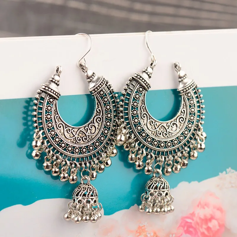 OIQUEI 20 пар индийские ювелирные изделия Jhumka Boho Большие колокольчики длинная ниспадающая Кисточка Серьги для женщин букле d'oreille femme