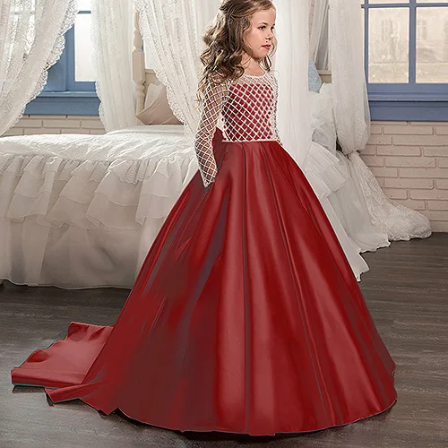 Aibaowedding/Нарядные Платья с цветочным узором для девочек драпированное платье с длинными рукавами для первого причастия розовые фатиновые Бальные платья для детей, блестящие, от 0 до 12 лет - Цвет: color27