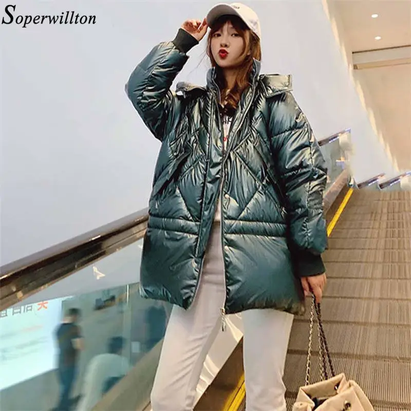 Fashion Winter Down Jacket Women Thick Warm Hooded Parka Female Cotton Padded Mid Long Coat Lady Solid Black Blue White D77