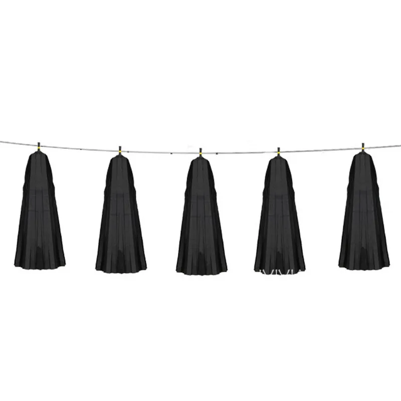 Black paper tassel Soild Цвет гирлянда из папиросной бумаги с кистями, хороший подарок на день рождения, свадьбу, вечерние, Дня благодарения рождественское торжественное мероприятие вечерние украшения - Цвет: Black paper tassel