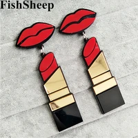 fishsheep new fashion acrylic red mouth lips lipstick drop earrings for women hip hop geometric long earring nightclub jewelry