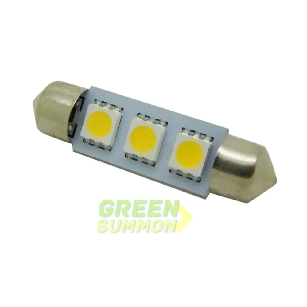 1 шт. теплый белый светодиодный светильник 39 мм 3 SMD 5050 Festoon автомобильная