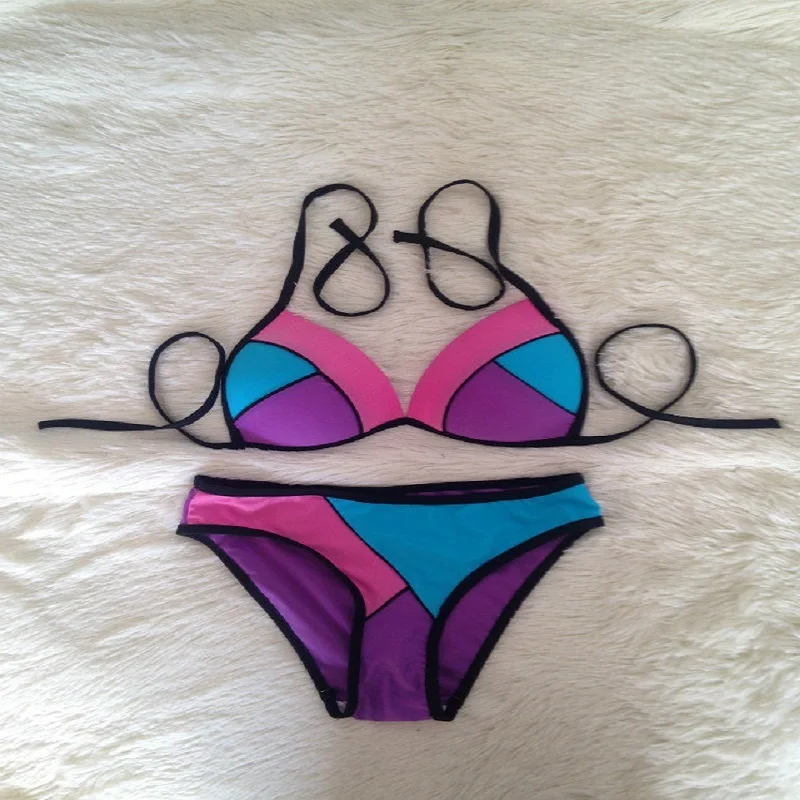 Пикантное женское бикини трех цветов бюстгальтер пуш ап с подкладкой бандажный