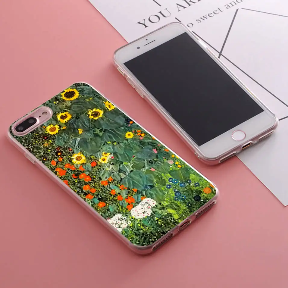 Coque Gustav Klimt Bauerngarten mit Sonnenblumen Fitted s Phone Case for iPhone X 5S XR XS Max SE 6 S 6s 7 8 Plus Cover | Мобильные