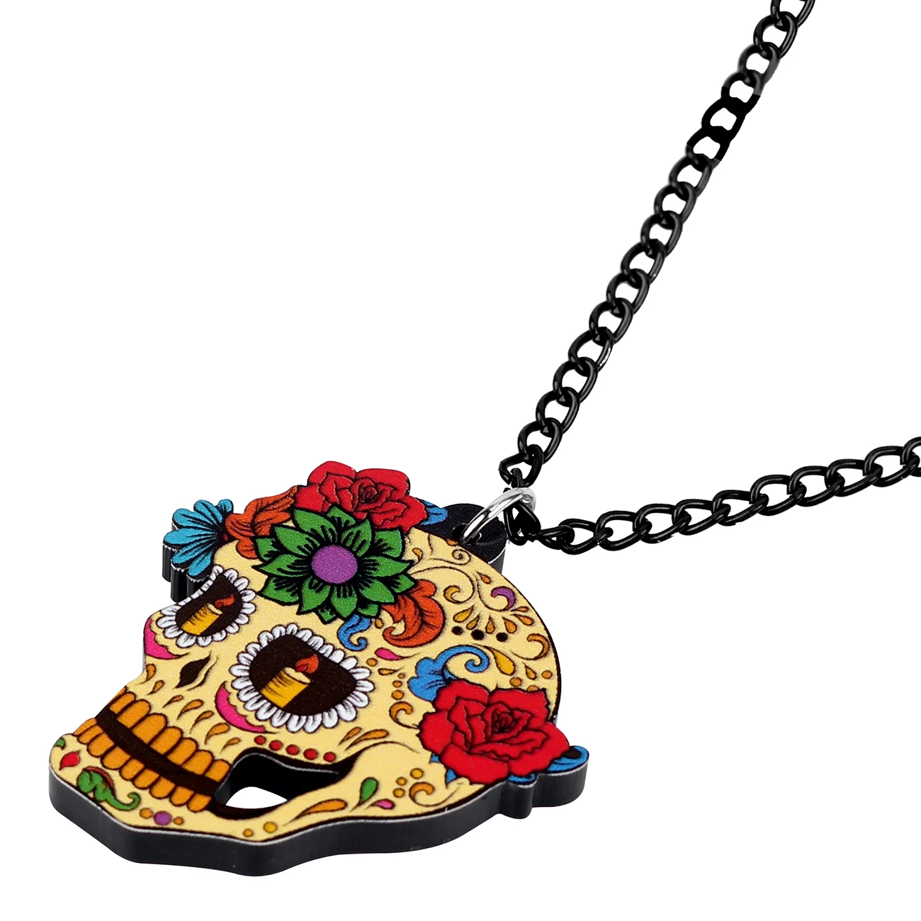 WEVENI заявление акриловый цветок на Хэллоуин ожерелье с кулоном Череп Мода Панк