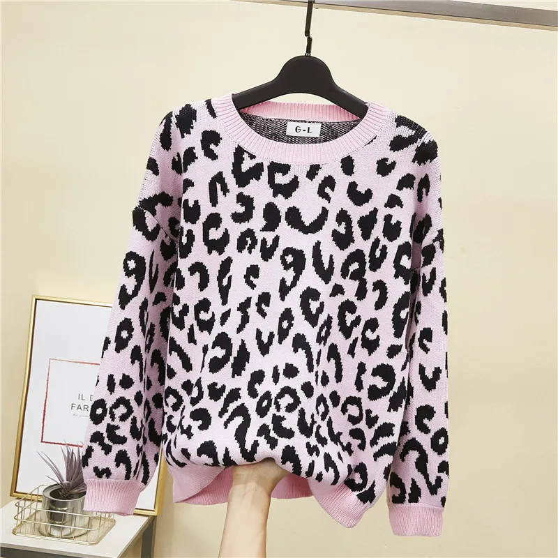 2019 Новый леопардовый свободный мягкий женский осенний вязаный свитер с круглым