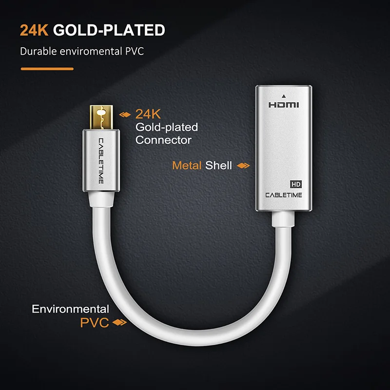 Переходник Cabletime Mini Display port HDMI совместимый адаптер M/F 1080P Thunderbolt с MacBook Pro Air iMac