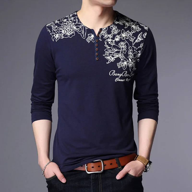Wiivip Новый стильный брендовый модный принт Slim Fit футболка с длинным рукавом для