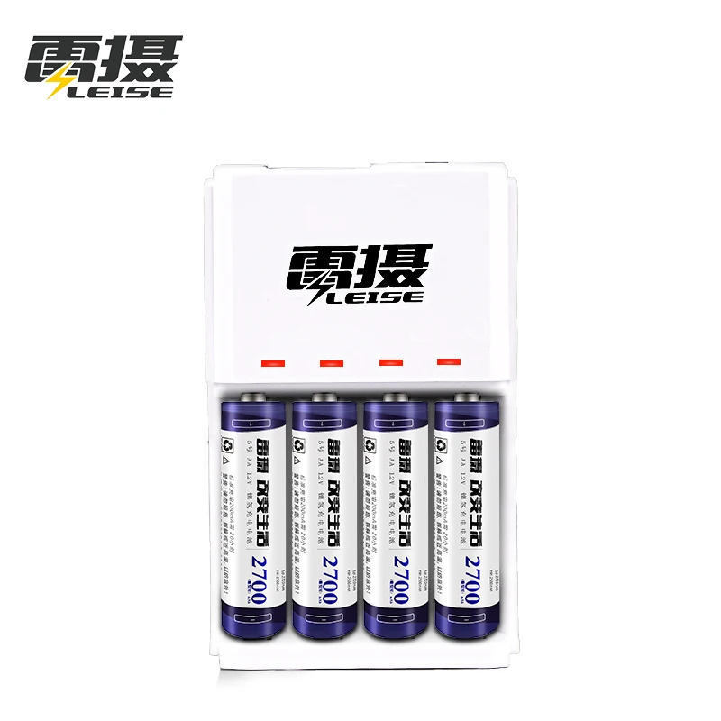 Leise 4PCS 1.2v AA Rechargeable Battery 2700mAh Nimh + 1PCS AA/AAA Nimh/Nicd Charger with Indicator | Электроника