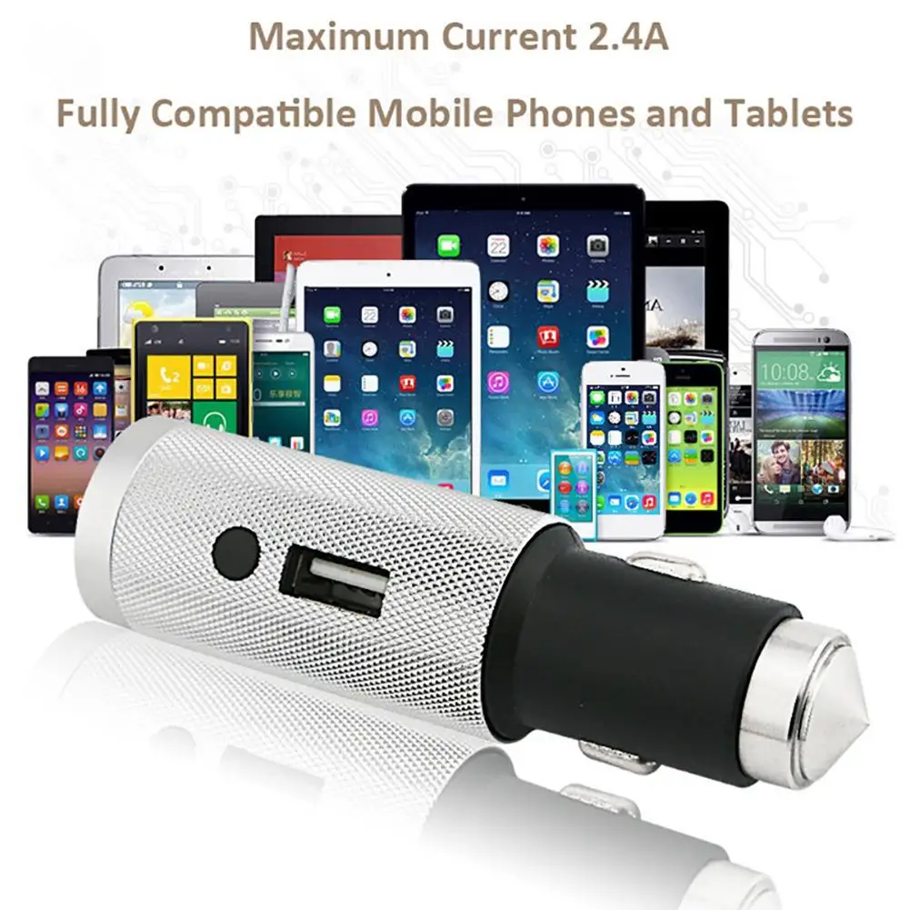 USB Автомобильное зарядное устройство со светодиодным фонариком аварийный