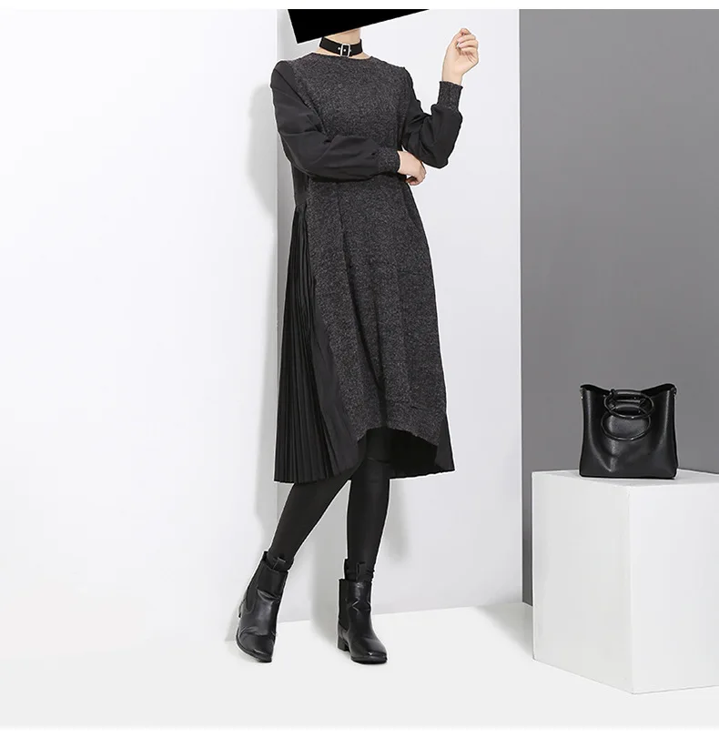 Женское платье пуловер LANMREM трикотажное с длинными рукавами и круглым вырезом