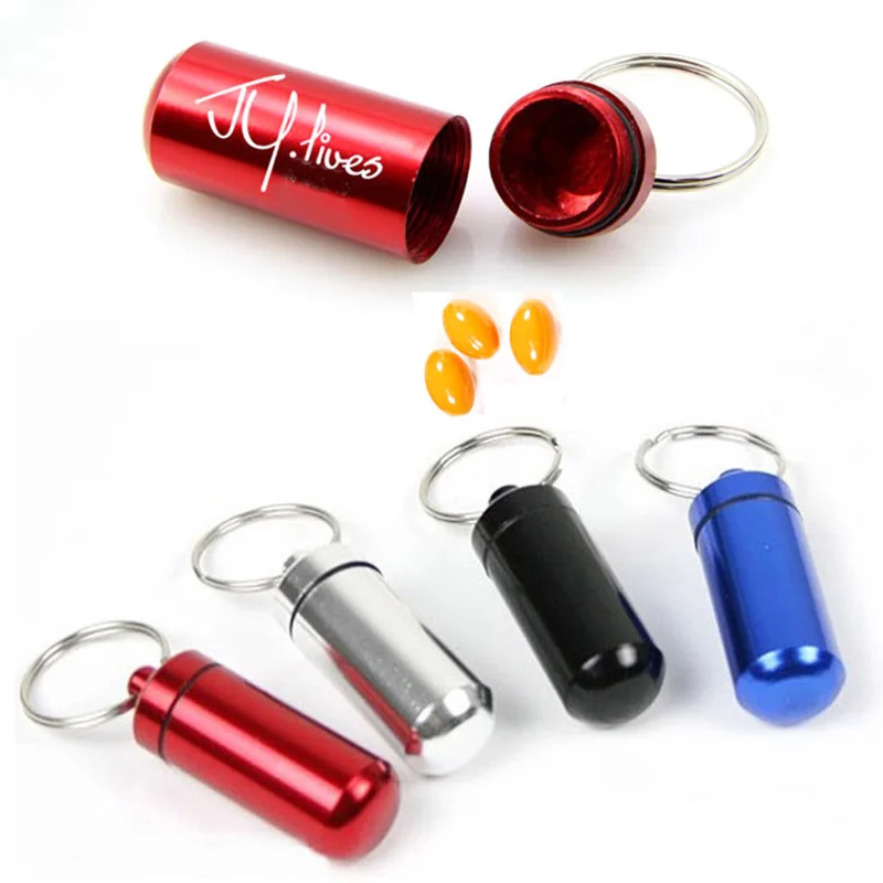 

Mini Waterproof Alloy Medicine Tank Key Chain Outdoor Portable Pill Storage Keychains Sealing Bottle Key Ring Pendant D50