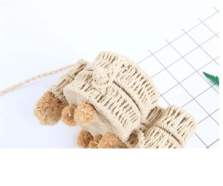 Новинка, Высококачественная пляжная сумка, сумка из ротанга кактуса, соломенная сумка, летние сумки с помпонами, Женская плетеная сумка-мессенджер