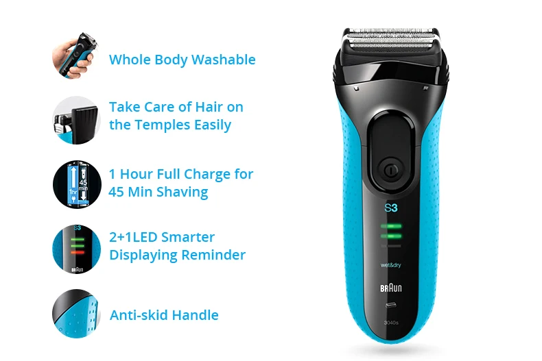 Подлинные электробритвы Braun Series 3 3040 S, бритва для сухой и влажной уборки, возвратно-поступательная бритва