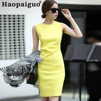 s xxl plus size casual yellow dress for women sleeveless sheath pencil black dress women streetwear ol office dresses ladies