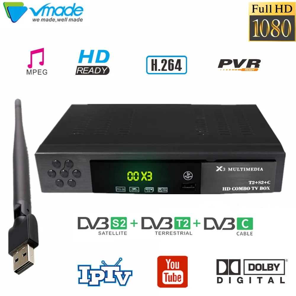 DVB T2 S2 Receptor Combo ТВ тюнер + X3 с wifi спутником поддерживает YouTube Dobly AC3 наземная