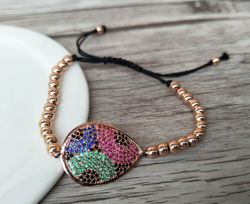 

5Pcs Micro Pave CZ Turkish Style Connector Charm & Round Beads Bracelet Braided Macrame handcraft Jewelry Xmas Gift BG132