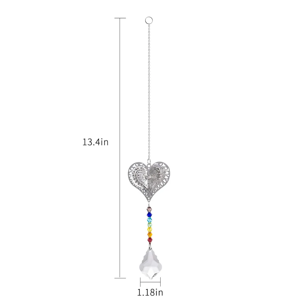 3D металлическая чакра в форме сердца Радужная подвесная люстра на окно призмы