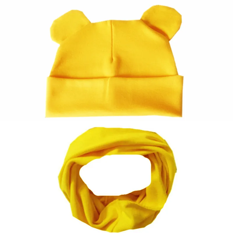 yellow Качественный хлопковый Детский набор из шапки и шарфа, детский шейный платок, детский шарф, воротник, шапка, комплект, реквизит для фотосессии - Цвет: yellow