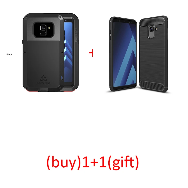 black case Чехол LOVE MEI для samsung Galaxy A8 A8Plus противоударный полноразмерный защитный чехол-броня для samsung A8 Plus+ Gorilla Стекло Экран - Цвет: black case
