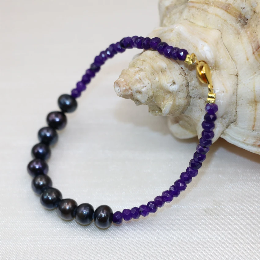 Браслеты из черного натурального пресноводного жемчуга 7 8 мм браслеты в богемном