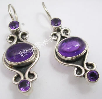 AMETHYST Chanti Международный Серебряный невиданный красный гранат 3 драгоценных камней дизайнерские милые серьги-подвески 3,8 см - Окраска металла: AMETHYST