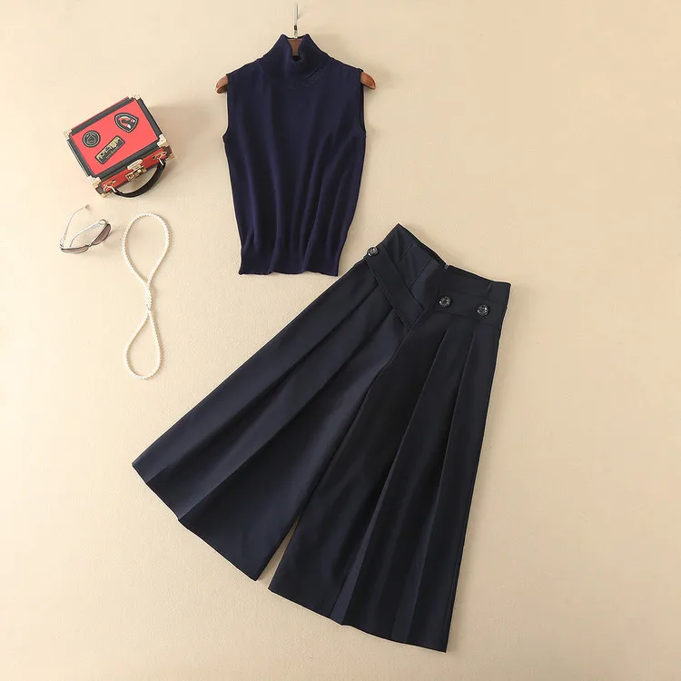 Комплект из 2 предметов с водолазкой и широкими штанинами топ без рукавов Темно