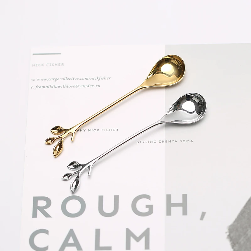 Ложка с листьями из нержавеющей стали 304 креативная ложка вилкой для кофе десерта