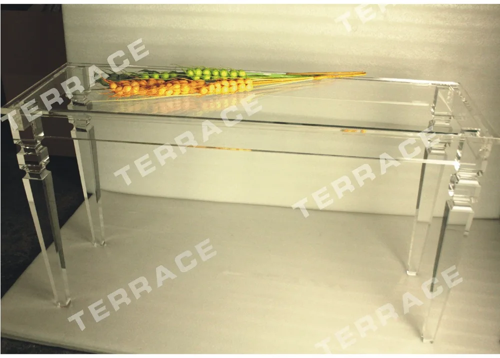 Rectangular lucite console table with square tapered acrylic legs Acrylic Dining Tables | Мебель