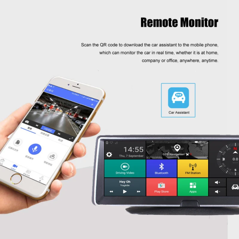 Автомобильный видеорегистратор регистратор dash cam 4G + wifi Bluetooth Android5.1 1G Ram 16G Rom 8