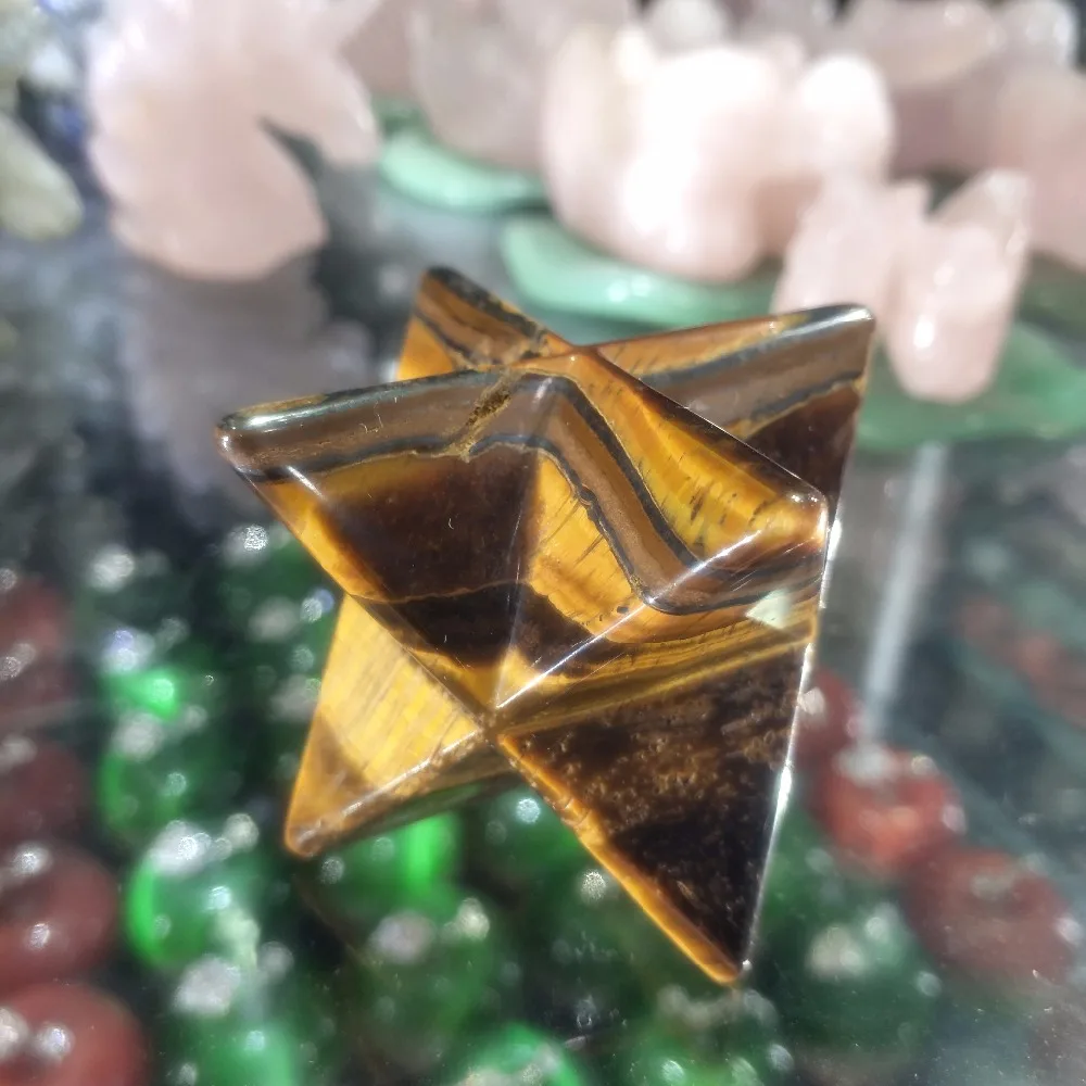 

1pcs Beautiful natural yellow tiger eye stone carving carba star