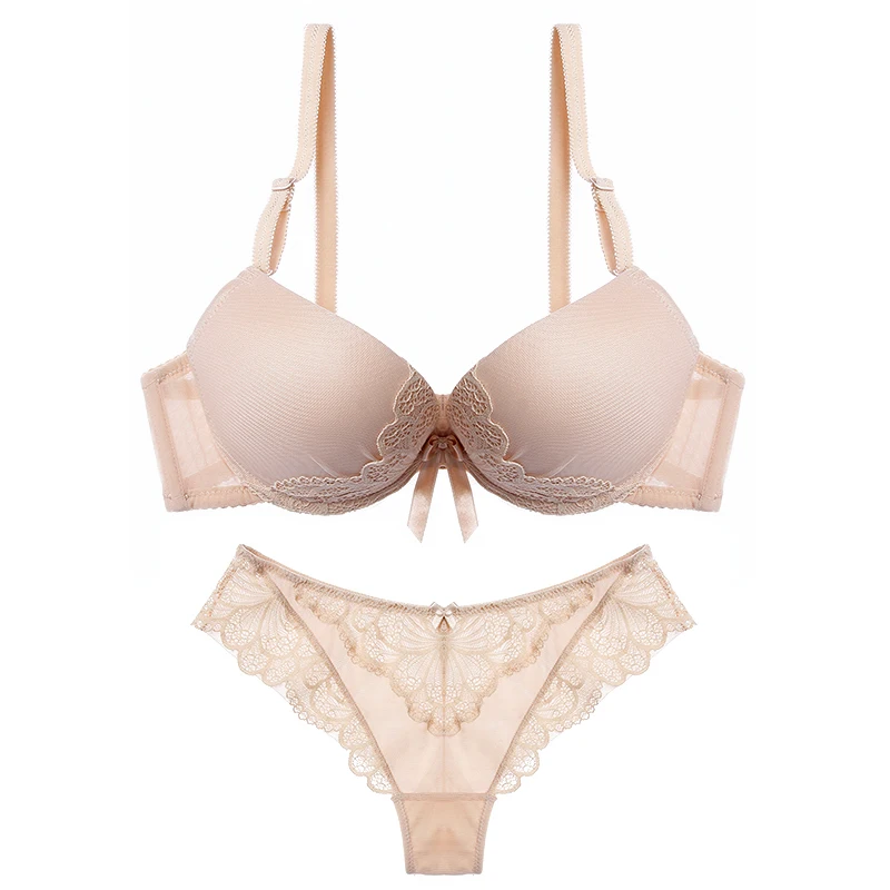 APRICOT Set Lilymoda, женский бюстгальтер, сексуальный, кружевной, Бабочка, набор, пуш-ап, нижнее белье, женский бюстгальтер, красивое нижнее белье, бюстгальтер, бесшовный, с вырезом - Цвет: APRICOT Set
