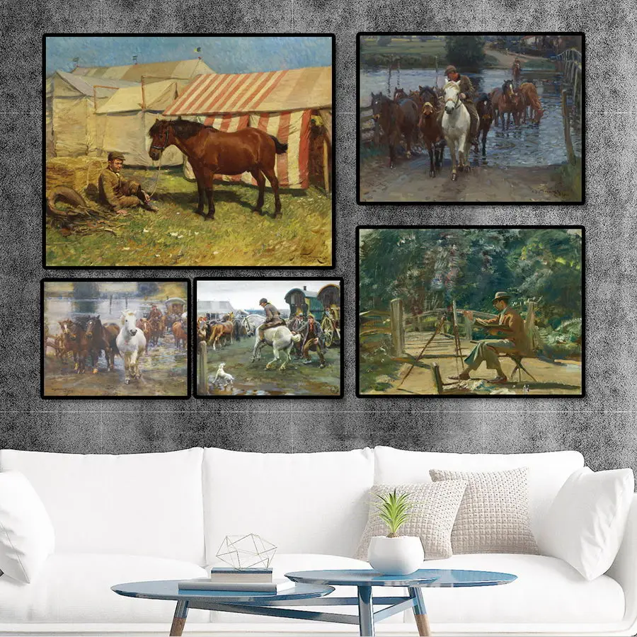 Декор для дома Печать на холсте Картина постера Горизонтальная прямоугольная Картина импрессионистического ландшафта Масляная картина Лошадь.