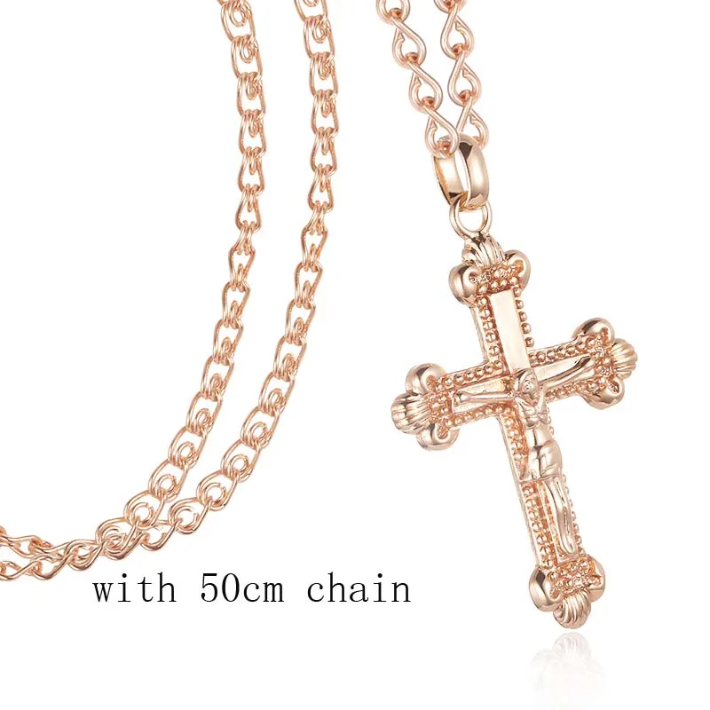 pendant 50cm chain 50 мм x 30 мм унисекс для мужчин и женщин 585 розовое золото цвет религия христианский крест кулон+ опционально ожерелье цепи - Окраска металла: pendant 50cm chain