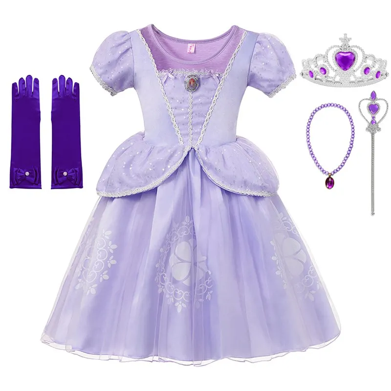 Sofia Dress Set 01 MUABABY костюм принцессы Софии для девочек; детское нарядное платье с блестками и цветочным принтом Софии; вечерние Детские платья для дня рождения - Цвет: Sofia Dress Set 01
