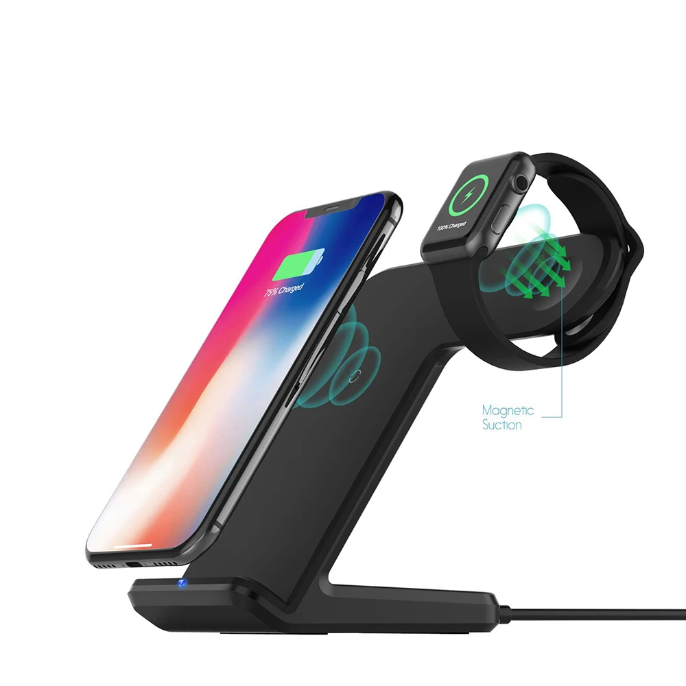 Беспроводная зарядная станция Ascromy 2 в 1 Qi с подставкой 10 Вт для Apple Watch Series 4 3 Iphone XS
