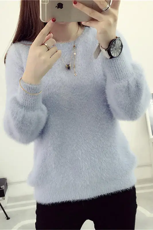 Women Candy Colors Sweaters Fashion Autumn Winter Warm Mohair O-Neck Pullover Long Sleeve Casual Sweater Knitted Tops NS8924 | Женская