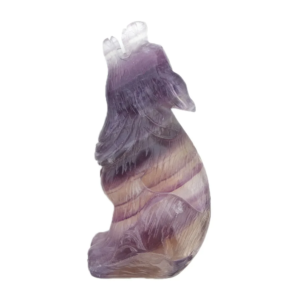 Fluorite wolf Натуральный Камень лабрадорит дух зверя волк лазурит флюорит голова кристалл резьба украшение статуи животных скульптура ремесла - Цвет: Fluorite wolf