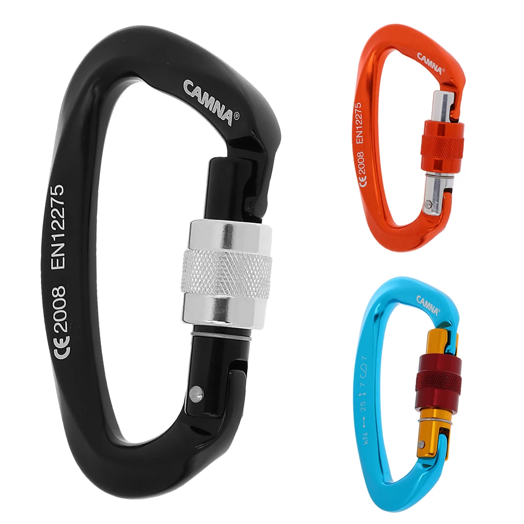 

25KN D-ring Screw Locking Safety Rock Outdoor Climbing Carabiner Clip Rappelling Rescue Caving Equipment Climbing Tool