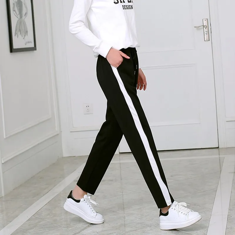 

Spring and summer Women Casual Sweatpants black White Striped Printed Side Pant Ladies Loose Trousers Joggers Sweat Pants