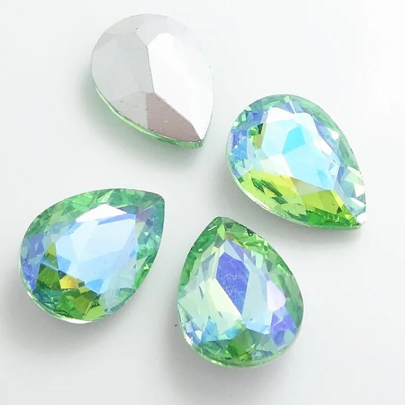 light green AB 7x10 мм AB цвета много граненые Хрустальные стеклянные стразы каплевидные бусины DIY - Цвет: light green AB